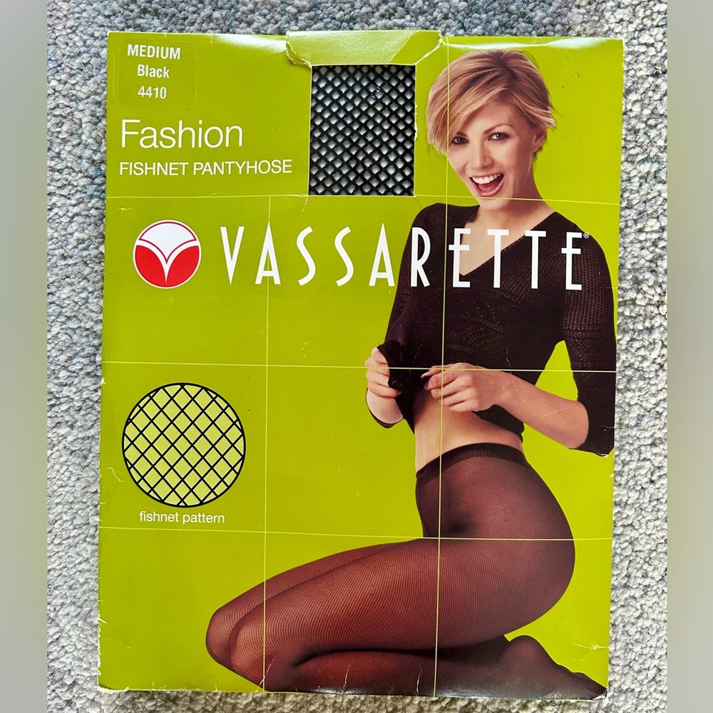 Vintage 90s Vassarette Black Fashion Fishnet Pantyhose